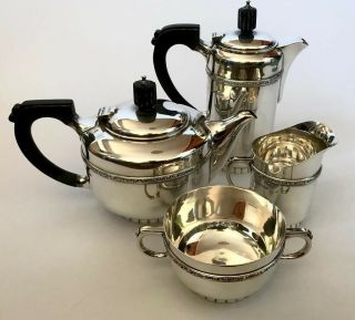 Solid Silver Tea Set 1595g Very Heavy Art Deco James Dixon
