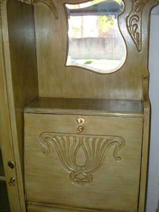 Antique Oak Secretary Desk Bookcase with Beveled Mirror 2