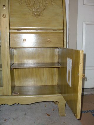Antique Oak Secretary Desk Bookcase with Beveled Mirror 4
