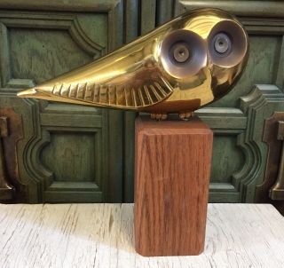 Vintage Jere Mid Century Brass Owl Sculpture Modernist