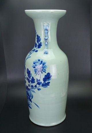 HUGE 59cm Chinese Celadon Blue and White Porcelain Phoenix Vase 19 C Perfect Con 2