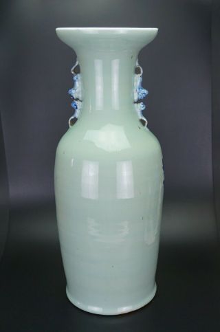 HUGE 59cm Chinese Celadon Blue and White Porcelain Phoenix Vase 19 C Perfect Con 3