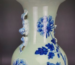 HUGE 59cm Chinese Celadon Blue and White Porcelain Phoenix Vase 19 C Perfect Con 8