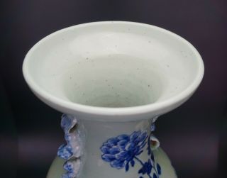 HUGE 59cm Chinese Celadon Blue and White Porcelain Phoenix Vase 19 C Perfect Con 9