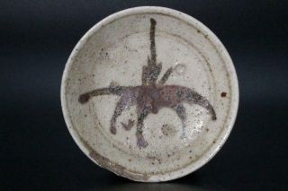 Scbp06 Japanese Antique Shino Ware Iron Painting Plate Pottery Momoyama Japan