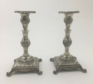 Antique Spanish Colonial Repousse Solid Silver Candlesticks Candleholders 502 Gr