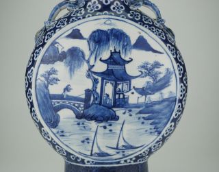 LARGE Antique Chinese Blue and White Porcelain Dragon Moon Flask Vase 19th C 5