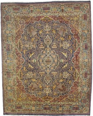Handmade Vintage Pictorial Kashmar 9x12 Plush Persian Rug Oriental Décor Carpet