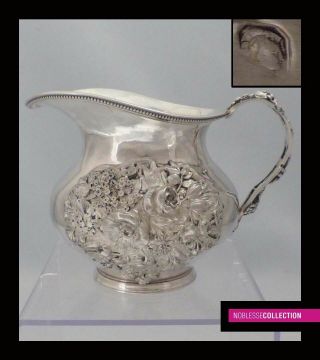 Rich Antique 1870s French Repousse Sterling Silver Milk Jug/creamer/pitcher