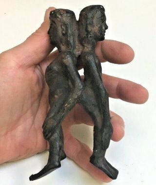 African Antique Anti - Fertility Iron Bronze Hand Forged Nude Male Female Statue