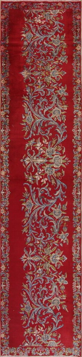 Breathtaking Antique Floral Red Kirman Persian Oriental Runner Rug Wool 3 