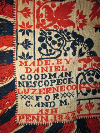 antique folk art 1842 woven coverlet daniel goodman nescopeck pennsylvania aafa 5