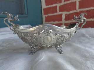 ANTIQUE CHINESE EXPORT HAND CHASED ORNATE DRAGON HANDLE FOOTED SILVER BOWL 2