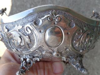 ANTIQUE CHINESE EXPORT HAND CHASED ORNATE DRAGON HANDLE FOOTED SILVER BOWL 3