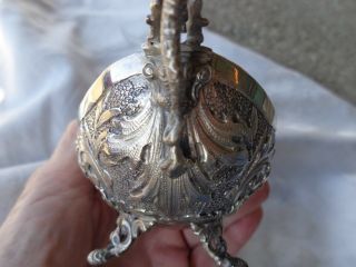 ANTIQUE CHINESE EXPORT HAND CHASED ORNATE DRAGON HANDLE FOOTED SILVER BOWL 5