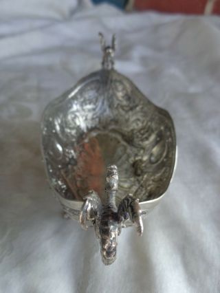 ANTIQUE CHINESE EXPORT HAND CHASED ORNATE DRAGON HANDLE FOOTED SILVER BOWL 6