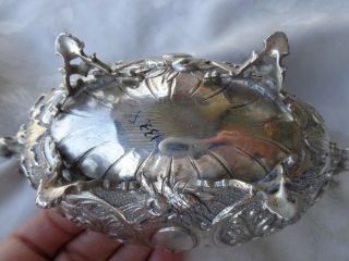 ANTIQUE CHINESE EXPORT HAND CHASED ORNATE DRAGON HANDLE FOOTED SILVER BOWL 8