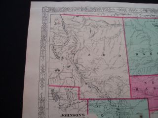 1863 Johnson Map Idaho Territory Dakota Nebraska Montana Colorado Kansas Wyoming 2