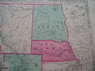 1863 Johnson Map Idaho Territory Dakota Nebraska Montana Colorado Kansas Wyoming 3