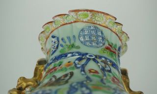 LARGE Antique Chinese Canton Famille Rose Celadon Porcelain Ribbon Vase 19th C 11