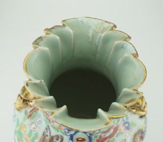 LARGE Antique Chinese Canton Famille Rose Celadon Porcelain Ribbon Vase 19th C 12