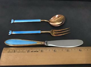 David Andersen sterling gilt enamel spoon fork knife guilloche 3