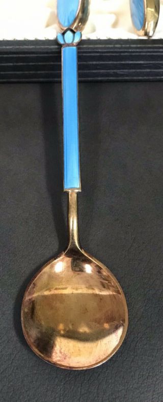 David Andersen sterling gilt enamel spoon fork knife guilloche 4