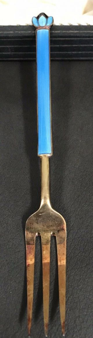 David Andersen sterling gilt enamel spoon fork knife guilloche 6