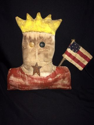 Primitive Muslin Fourth 4th Of July Decor Rustic Farm Lady Liberty Hand - Painted