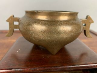 17th/18th C.  Chinese Silver - Wire Inlaid Bronze Censer,  DING 3