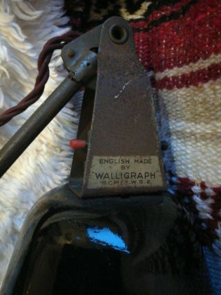 VINTAGE INDUSTRIAL WALLIGRAPH BRASS SCISSOR LAMP.  ENAMEL SHADE. 4