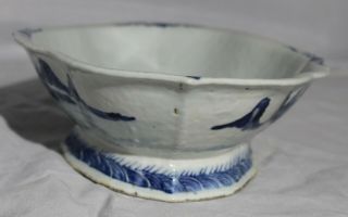 Antique Chinese Blue White Porcelain Fooded Bowl - Landscape 2