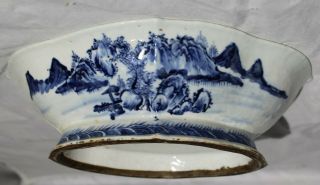 Antique Chinese Blue White Porcelain Fooded Bowl - Landscape 3