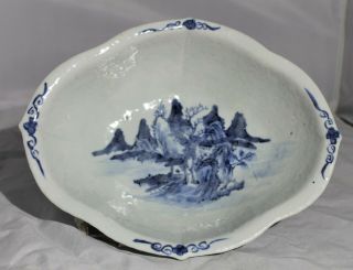 Antique Chinese Blue White Porcelain Fooded Bowl - Landscape 5