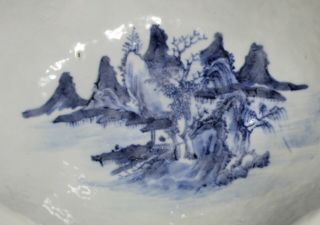 Antique Chinese Blue White Porcelain Fooded Bowl - Landscape 6