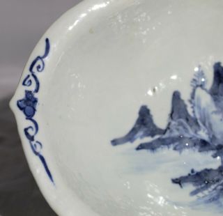 Antique Chinese Blue White Porcelain Fooded Bowl - Landscape 7