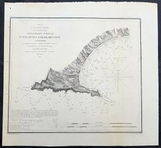 1855 Us Coast Survey & Bache Antique Map Drakes Bay Puerto Los Reyes,  California