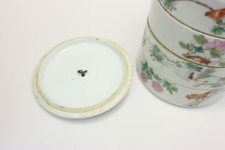 Antique Chinese Porcelain Stacking Dishes Birds & Flowers Famille Rose Painting 6