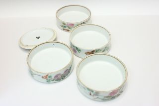Antique Chinese Porcelain Stacking Dishes Birds & Flowers Famille Rose Painting 7