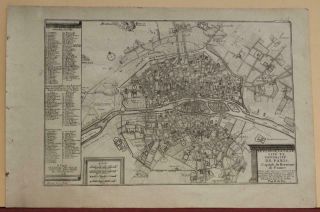 Paris France 1705 Nicolas De Fer Unusual Antique Copper Engraved City Map