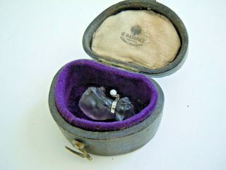 Rare Russian Imper.  Pendant - Dog - Jade Glas With 84 Silver Collar Faberge Design