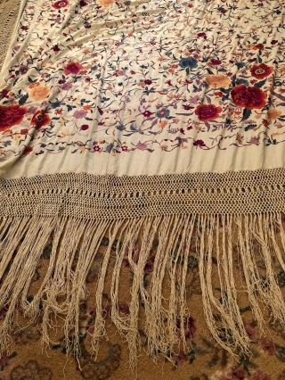 ANTIQUE CHINESE CANTON EMBROIDERED SILK SPANISH PIANO SHAWL EMBROIDERY 11