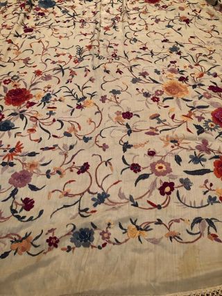 ANTIQUE CHINESE CANTON EMBROIDERED SILK SPANISH PIANO SHAWL EMBROIDERY 7