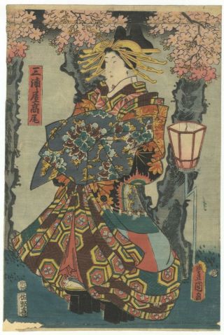 Japanese Woodblock Print,  Toyokuni Iii,  Courtesan Takao,  Sakura,  Ukiyo - E