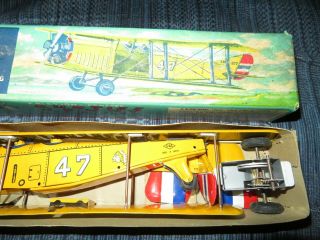 NOS Vintage Friction Powered CURTIS JENNY TRAINER AIRPLANE Tin Toy MIB 3