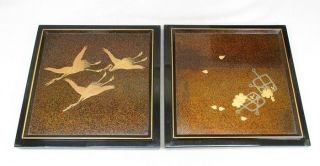 H397: High - class Japanese tier of old lacquered boxes JUBAKO w/MAKIE and NASHIJI 10