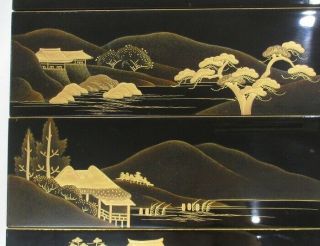 H397: High - class Japanese tier of old lacquered boxes JUBAKO w/MAKIE and NASHIJI 2