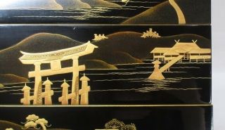 H397: High - class Japanese tier of old lacquered boxes JUBAKO w/MAKIE and NASHIJI 3