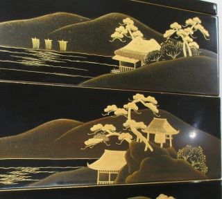 H397: High - class Japanese tier of old lacquered boxes JUBAKO w/MAKIE and NASHIJI 6