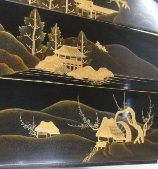 H397: High - class Japanese tier of old lacquered boxes JUBAKO w/MAKIE and NASHIJI 7